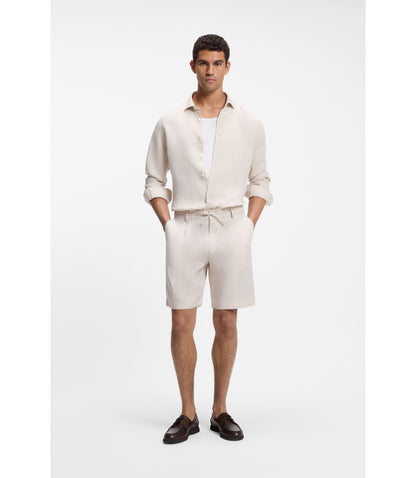Boss Tapered Fit Shorts In Linen Light Beige