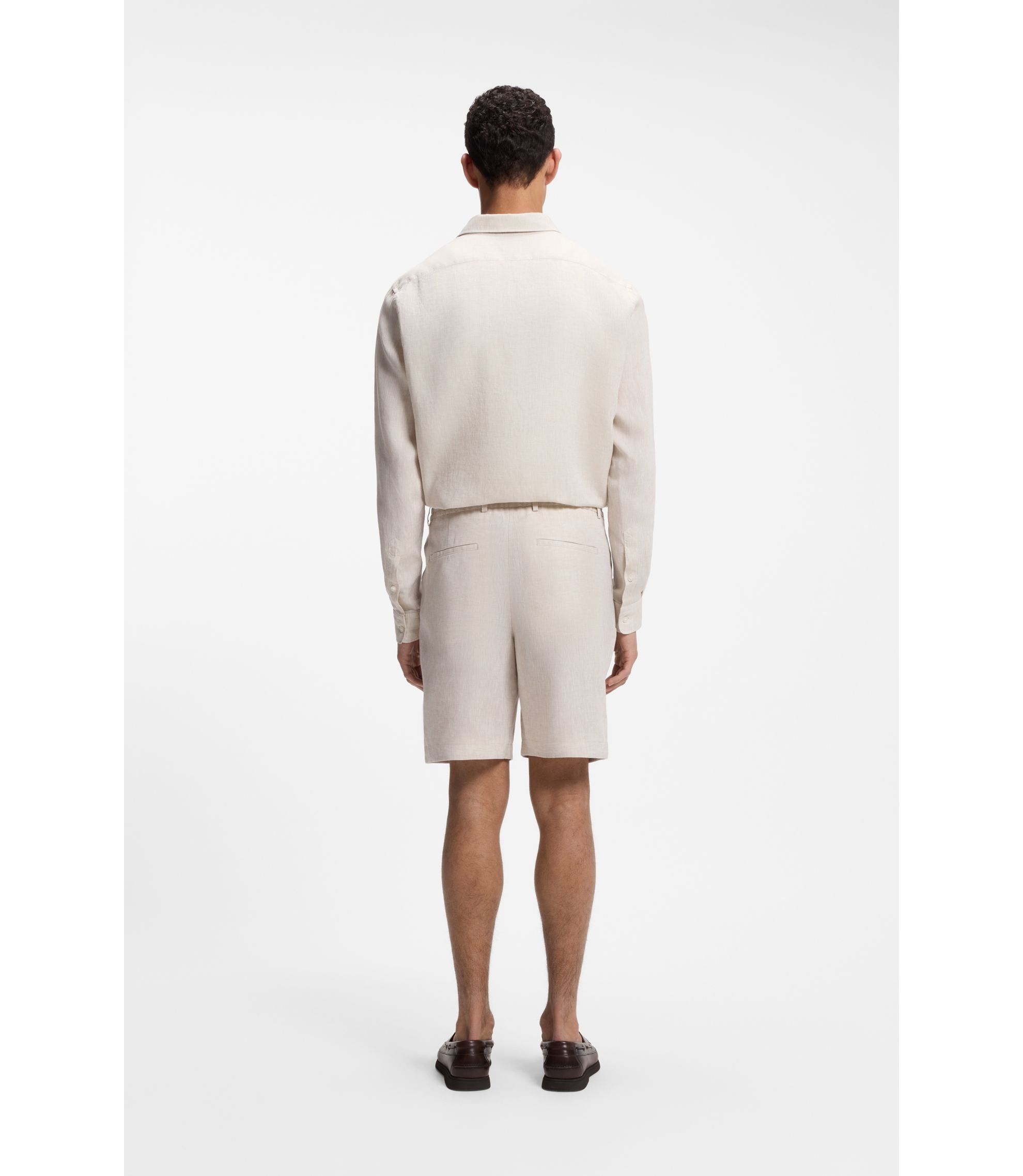 Boss Tapered Fit Shorts In Linen Light Beige