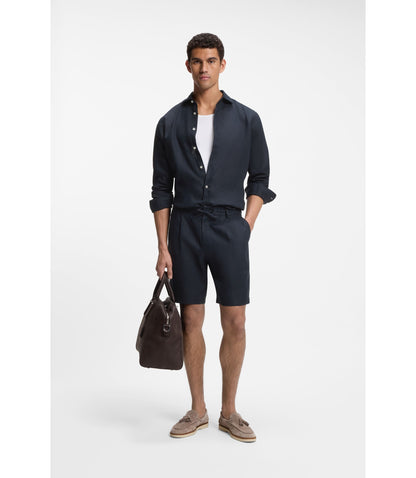 Boss Tapered Fit Shorts In Linen Dark Blue