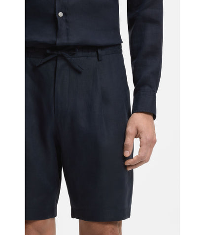 Boss Tapered Fit Shorts In Linen Dark Blue