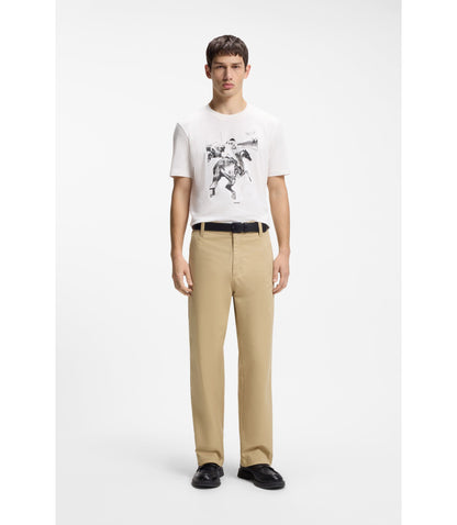 Hugo Straight Fit Pants In Mercerized Stretch Cotton Beige