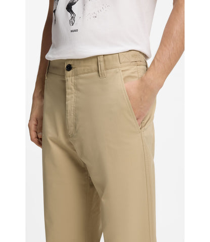 Hugo Straight Fit Pants In Mercerized Stretch Cotton Beige