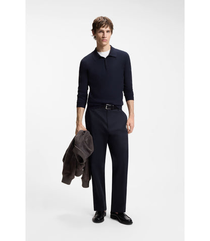 Hugo Straight Fit Pants In Mercerized Stretch Cotton Dark Blue