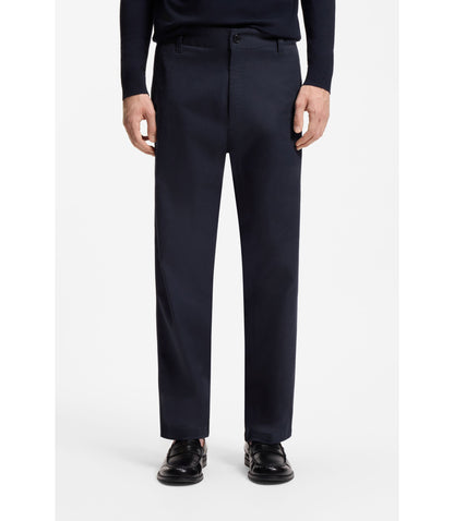 Hugo Straight Fit Pants In Mercerized Stretch Cotton Dark Blue