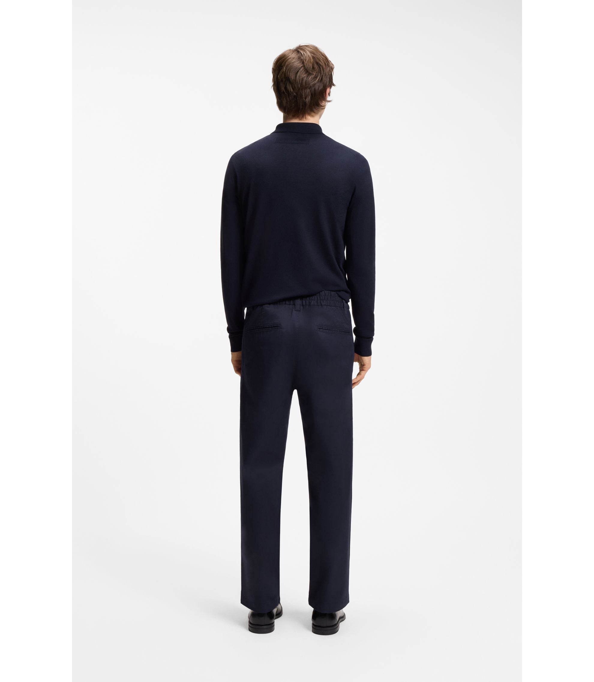 Hugo Straight Fit Pants In Mercerized Stretch Cotton Dark Blue