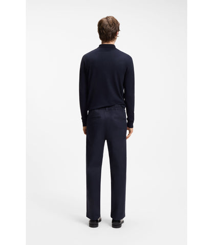 Hugo Straight Fit Pants In Mercerized Stretch Cotton Dark Blue