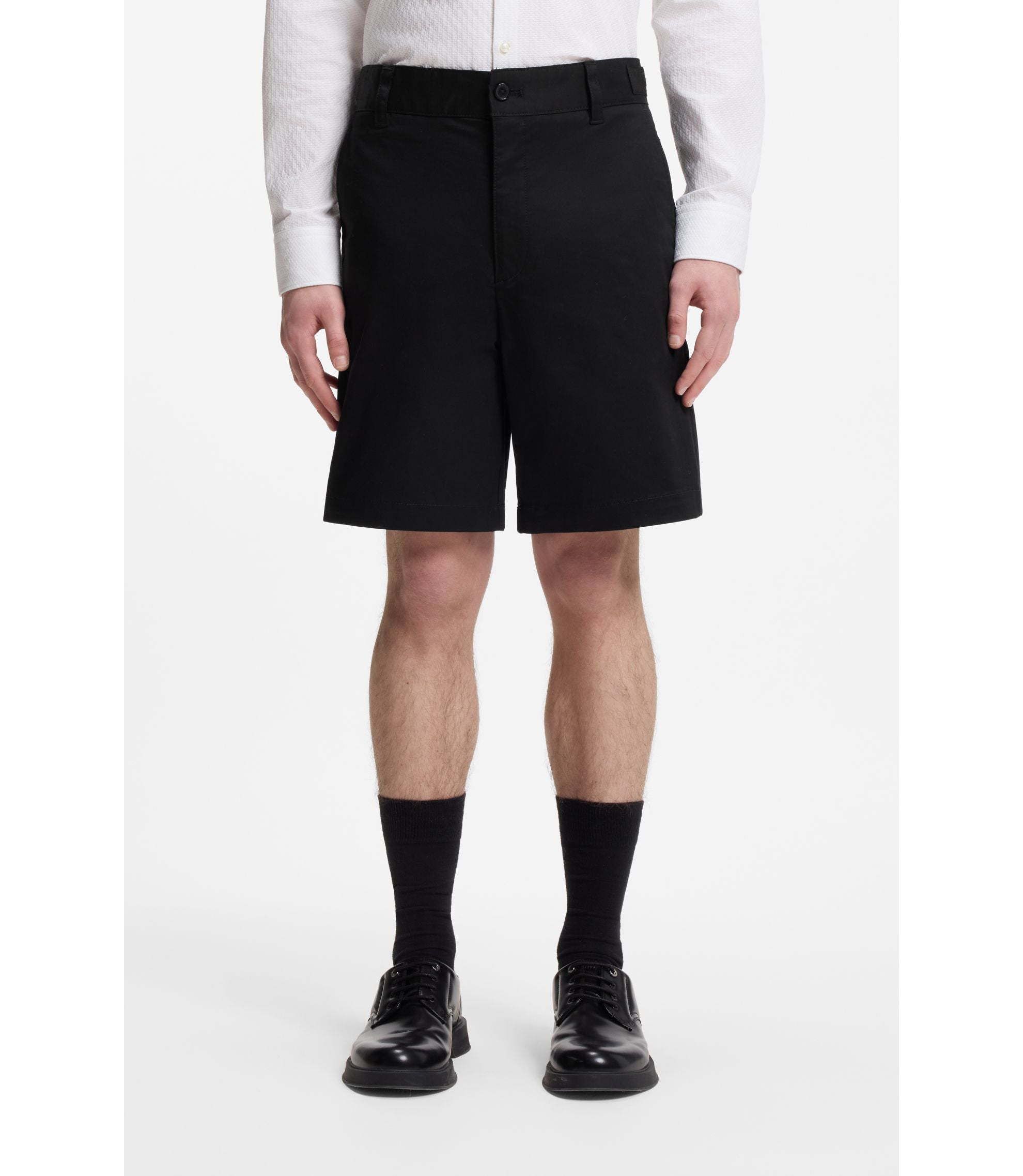 Hugo Slim Fit Shorts In Mercerized Stretch Cotton Black