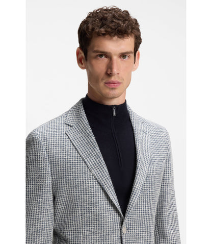 Boss Slim Fit Jacket In A Patterned Cotton Blend Dark Blue