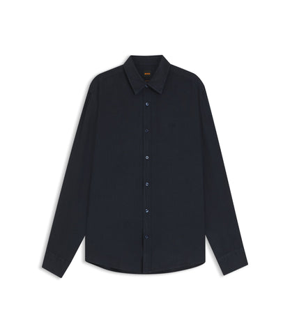 Boss Regular Fit Shirt In Linen Dark Blue