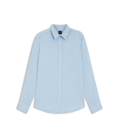 Boss Regular Fit Shirt In Linen Light Blue