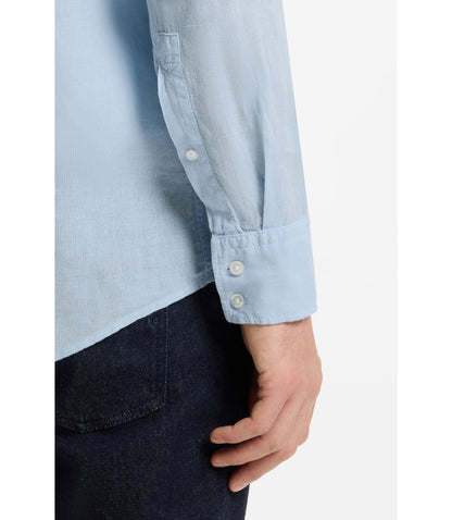 Boss Regular Fit Shirt In Linen Light Blue
