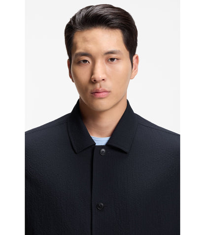 Boss Relaxed Fit Overshirt In Performance Seersucker Dark Blue