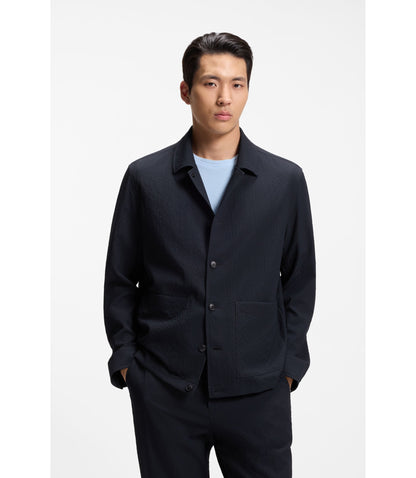 Boss Relaxed Fit Overshirt In Performance Seersucker Dark Blue