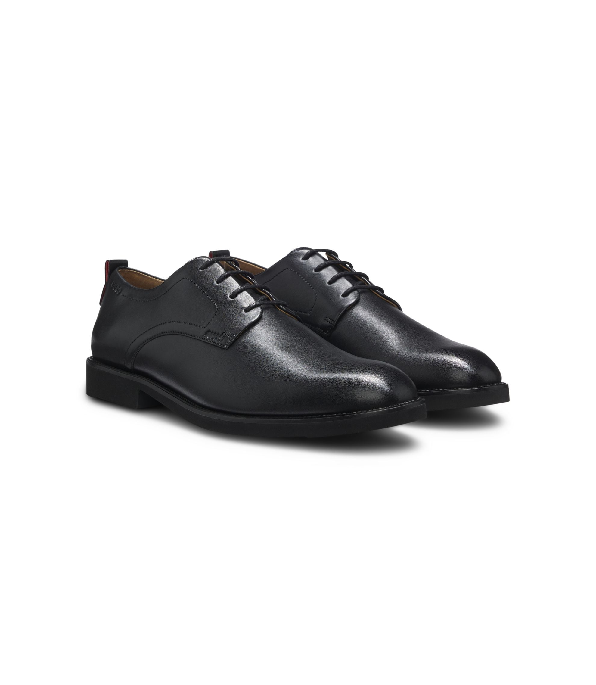 Hugo Embossed Logo Derby Shoes In Leather Black Black