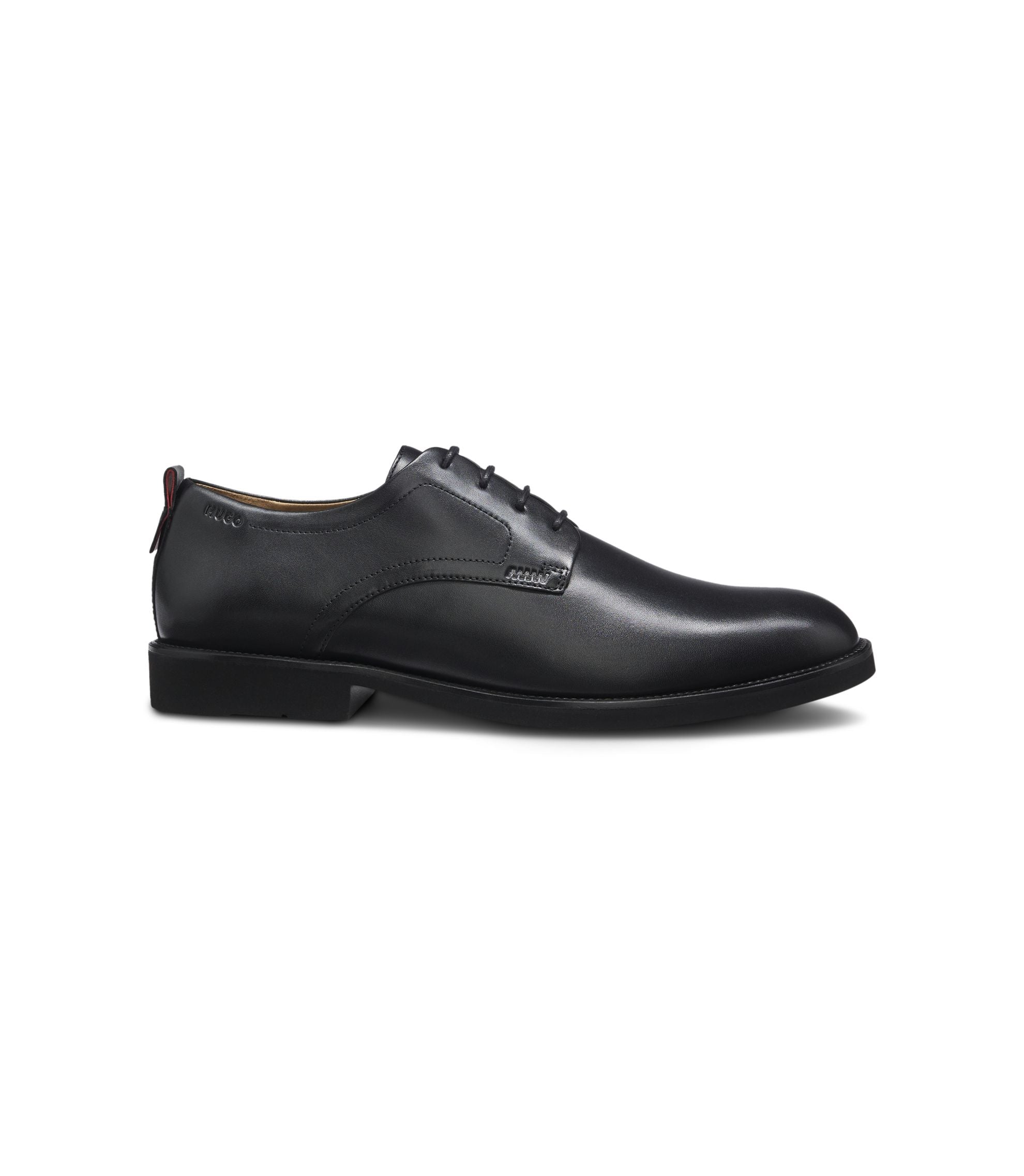 Hugo Embossed Logo Derby Shoes In Leather Black Black