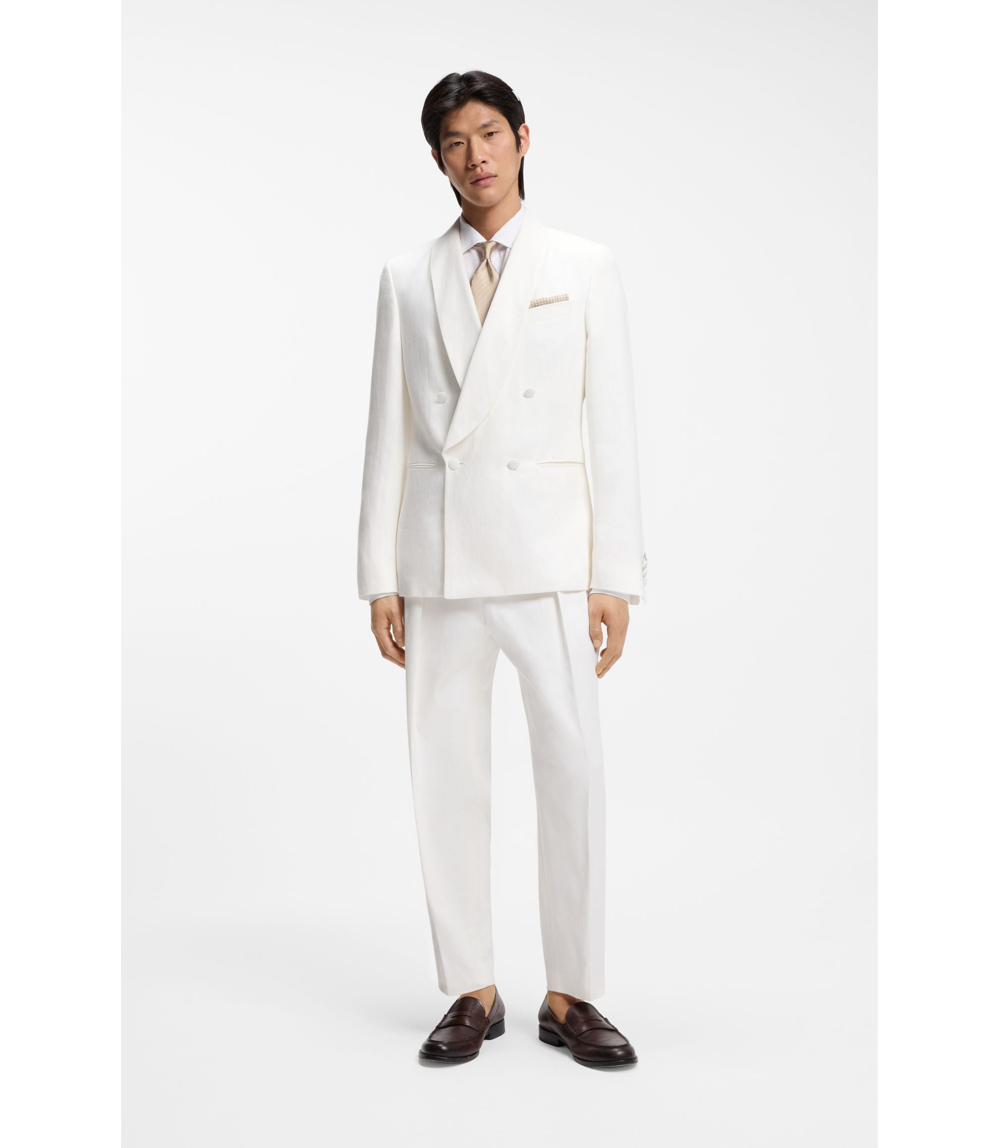 Boss Regular Fit Shirt In Washed Linen White