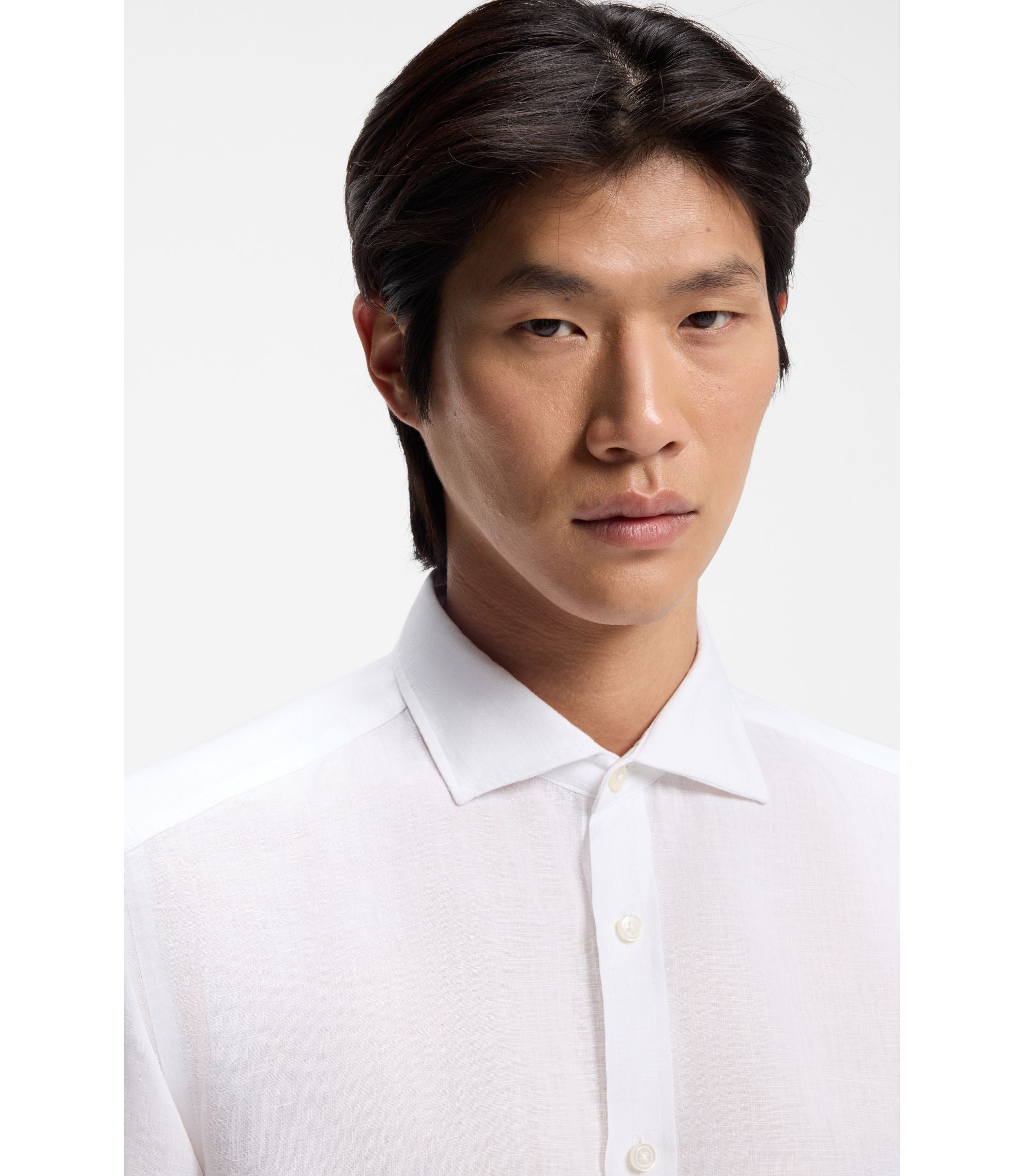 Boss Regular Fit Shirt In Washed Linen White