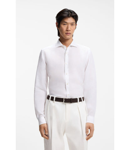 Boss Regular Fit Shirt In Washed Linen White