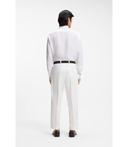 Boss Regular Fit Shirt In Washed Linen White