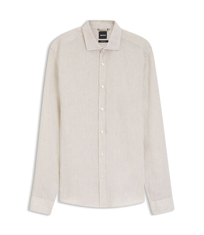 Boss Regular Fit Shirt In Washed Linen Light Beige
