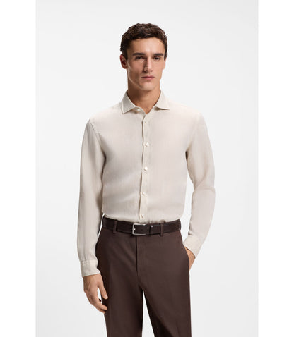 Boss Regular Fit Shirt In Washed Linen Light Beige