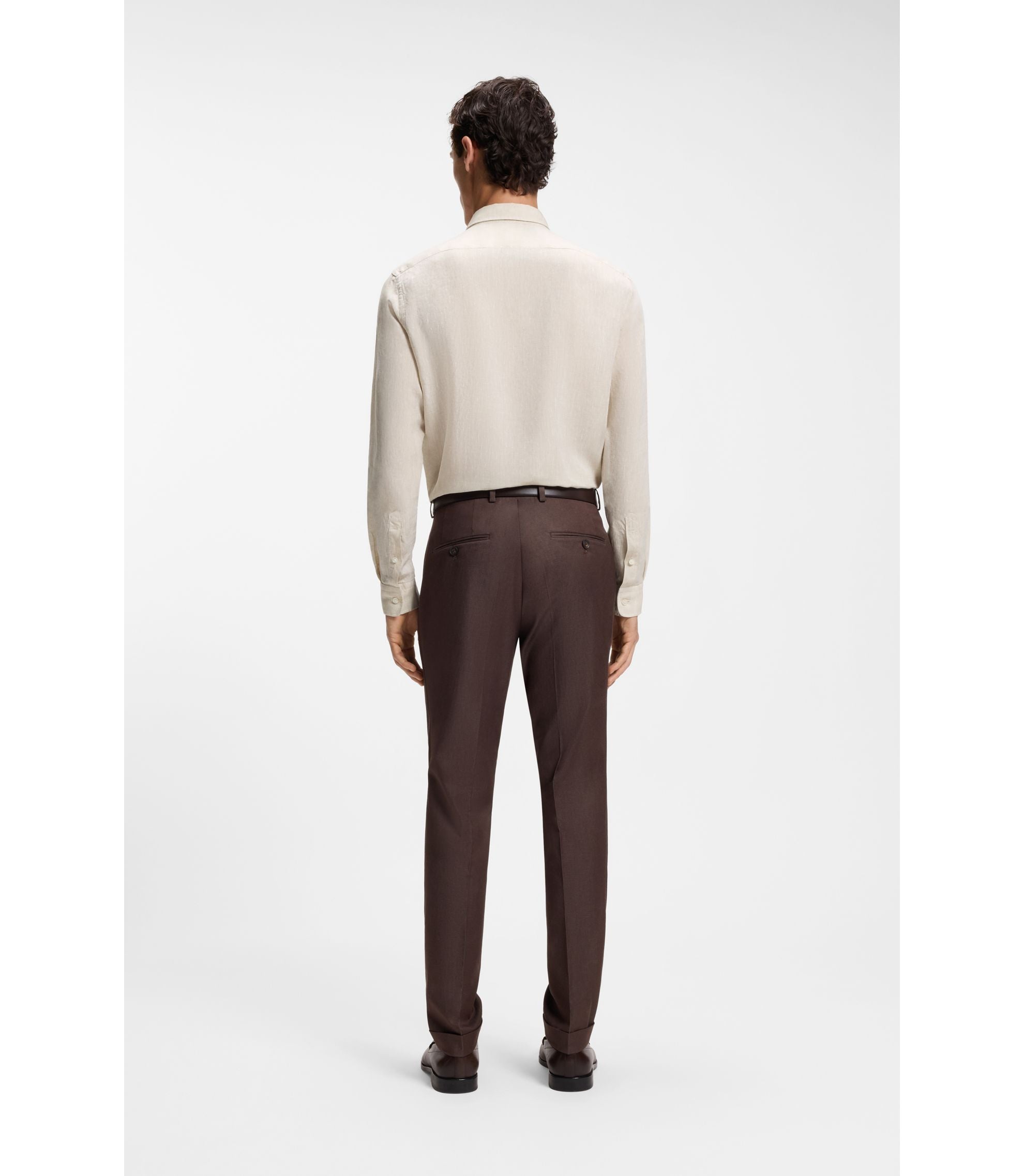 Boss Regular Fit Shirt In Washed Linen Light Beige