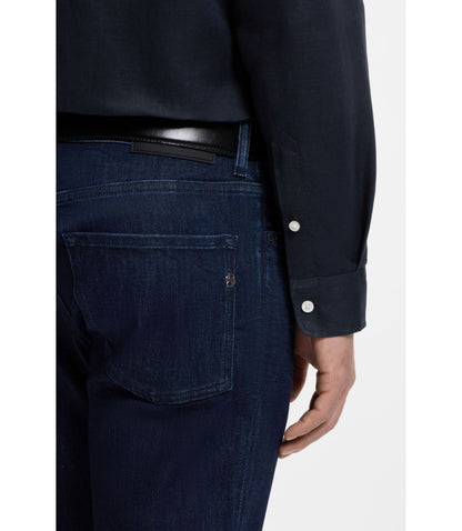 Boss Regular Fit Shirt In Washed Linen Dark Blue
