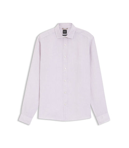 Boss Regular Fit Shirt In Washed Linen Light Purple