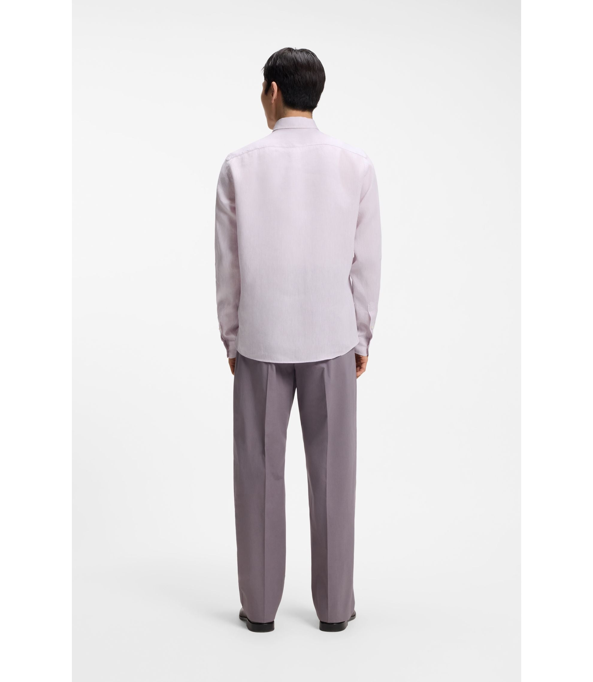 Boss Regular Fit Shirt In Washed Linen Light Purple