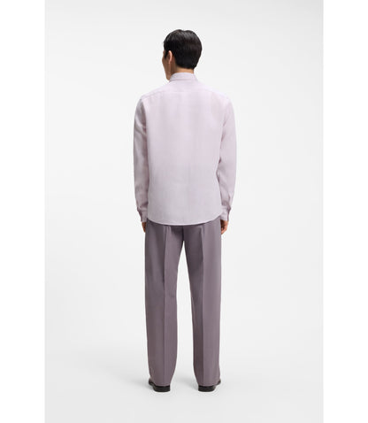 Boss Regular Fit Shirt In Washed Linen Light Purple