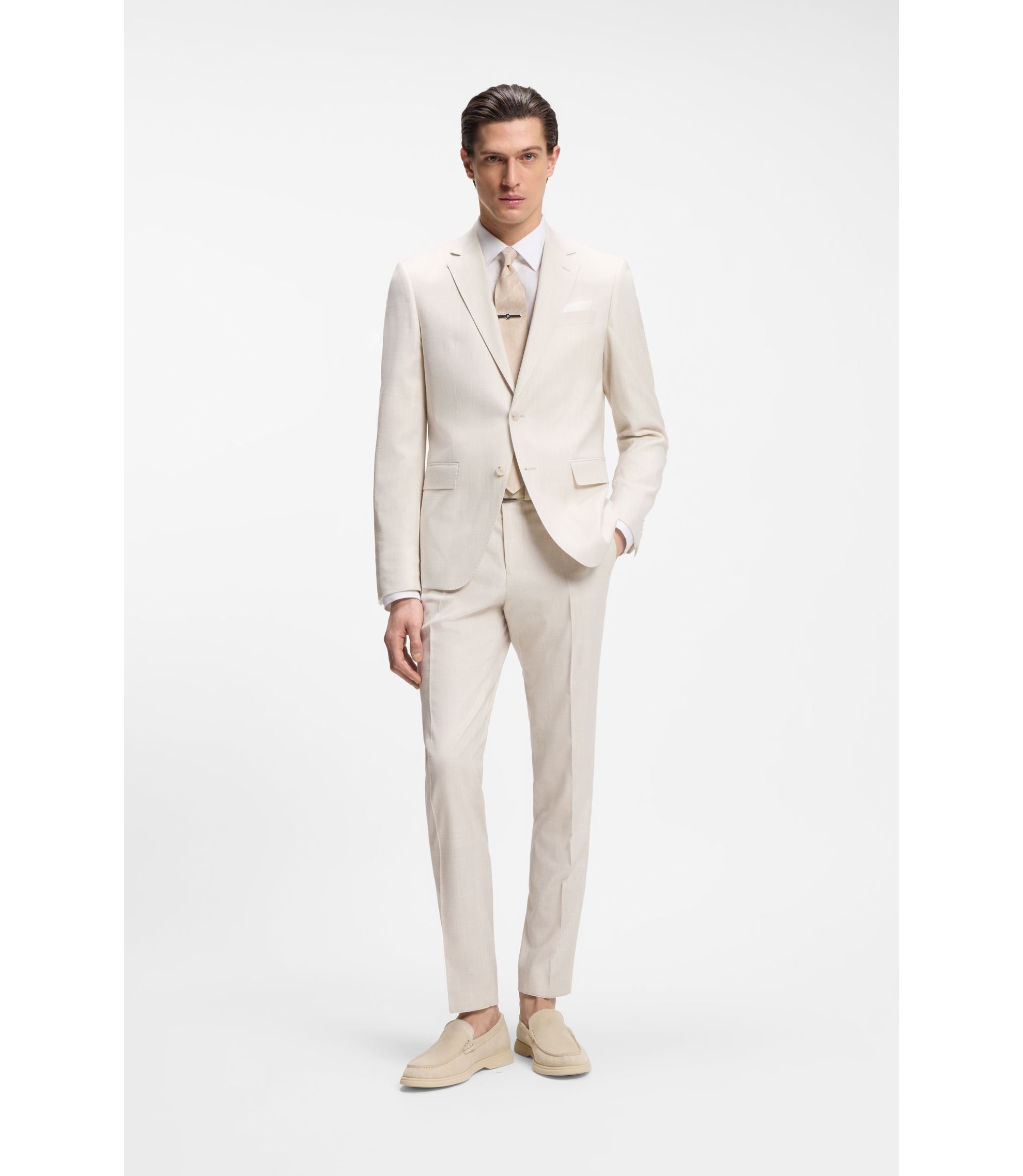 Boss Two Piece Slim Fit Suit In Stretch Fabric White