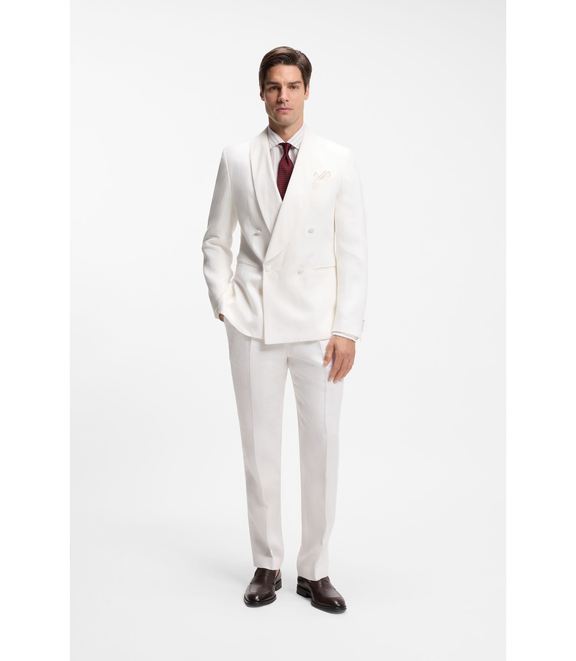 Boss Regular Fit Shirt In Striped Linen Light Beige