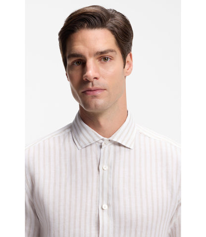 Boss Regular Fit Shirt In Striped Linen Light Beige