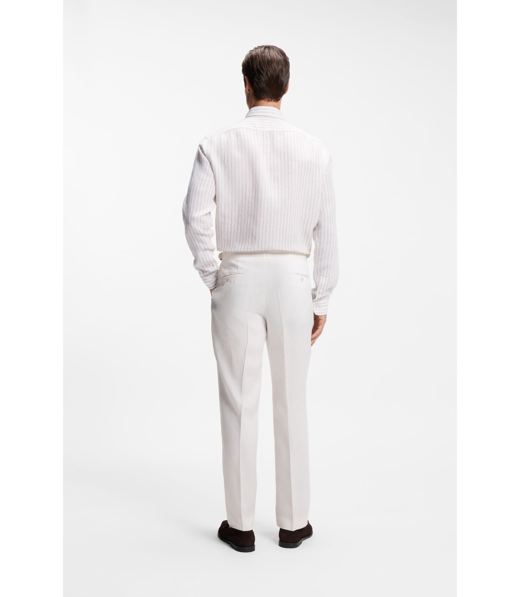 Boss Regular Fit Shirt In Striped Linen Light Beige