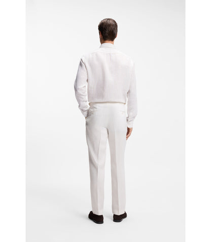 Boss Regular Fit Shirt In Striped Linen Light Beige