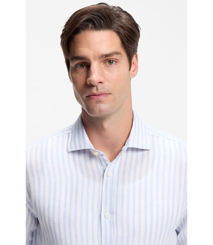 Boss Regular Fit Shirt In Striped Linen Light Blue