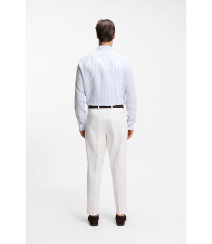 Boss Regular Fit Shirt In Striped Linen Light Blue