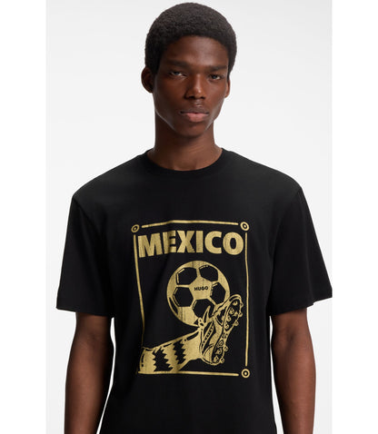 Hugo Relaxed Fit T Shirt In Cotton With Soccer Artwork Mexico
