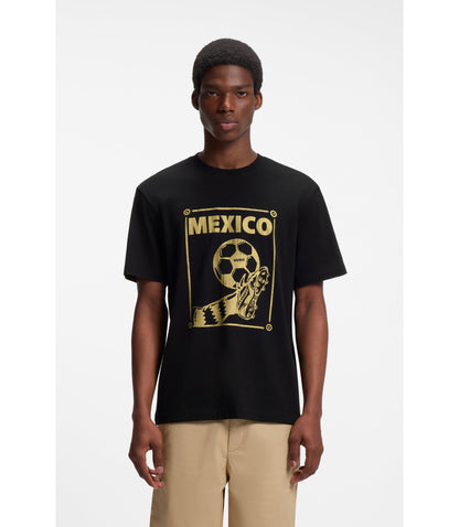 Hugo Relaxed Fit T Shirt In Cotton With Soccer Artwork Mexico