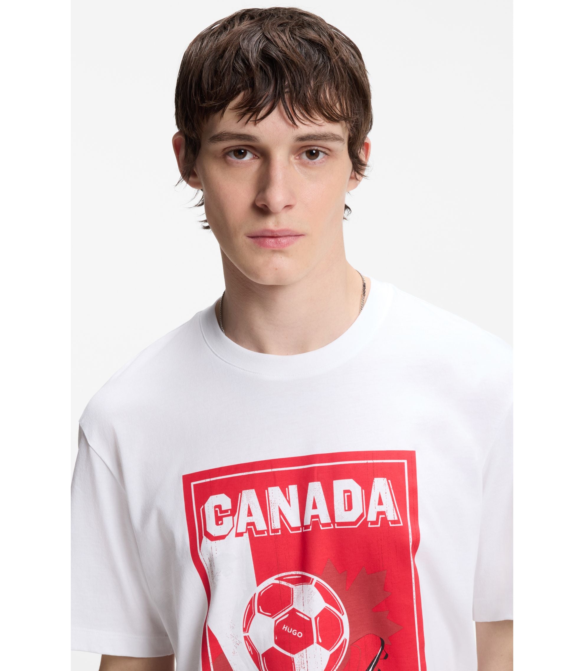 Hugo Relaxed Fit T Shirt In Cotton With Soccer Artwork Canada
