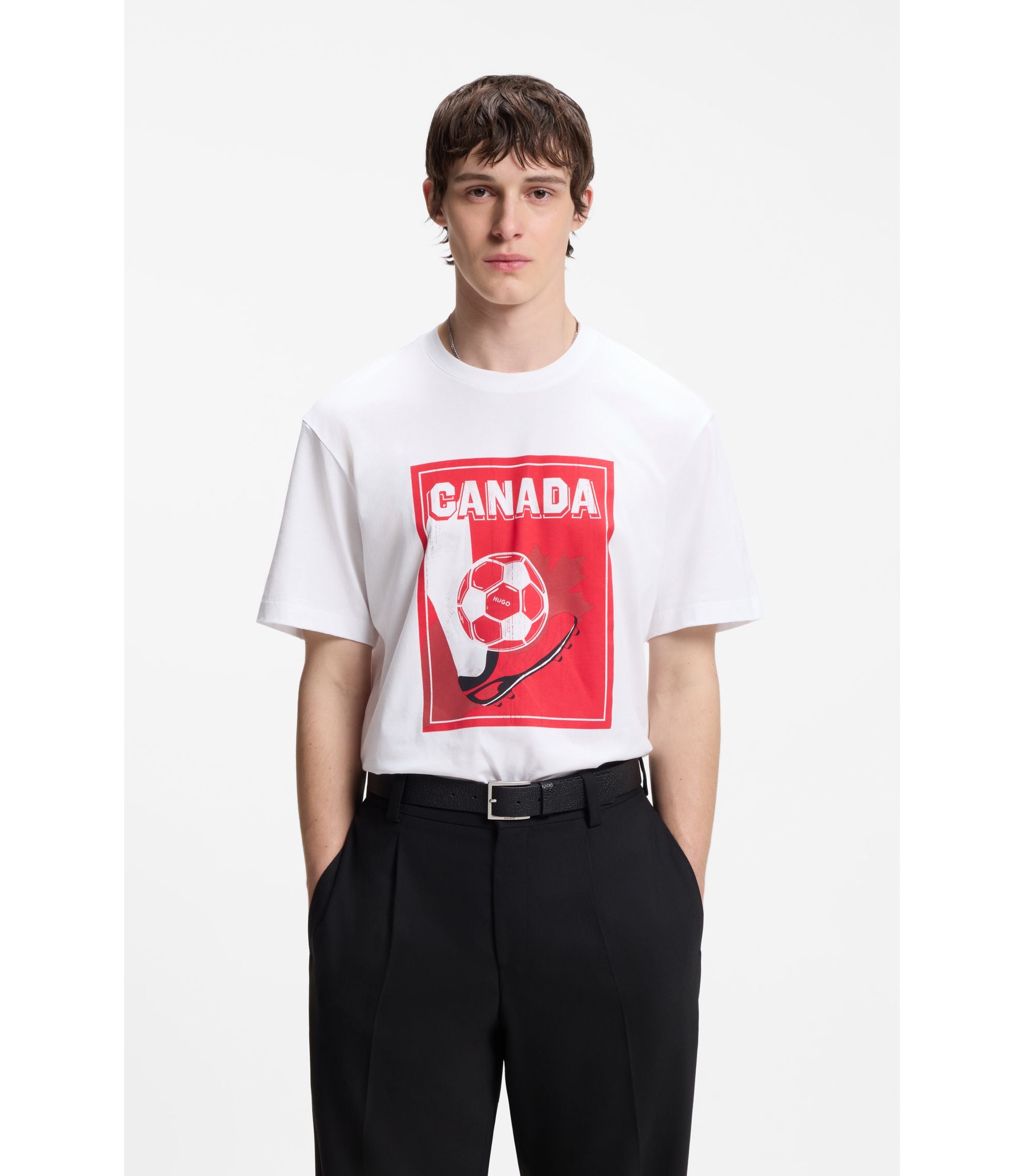 Hugo Relaxed Fit T Shirt In Cotton With Soccer Artwork Canada