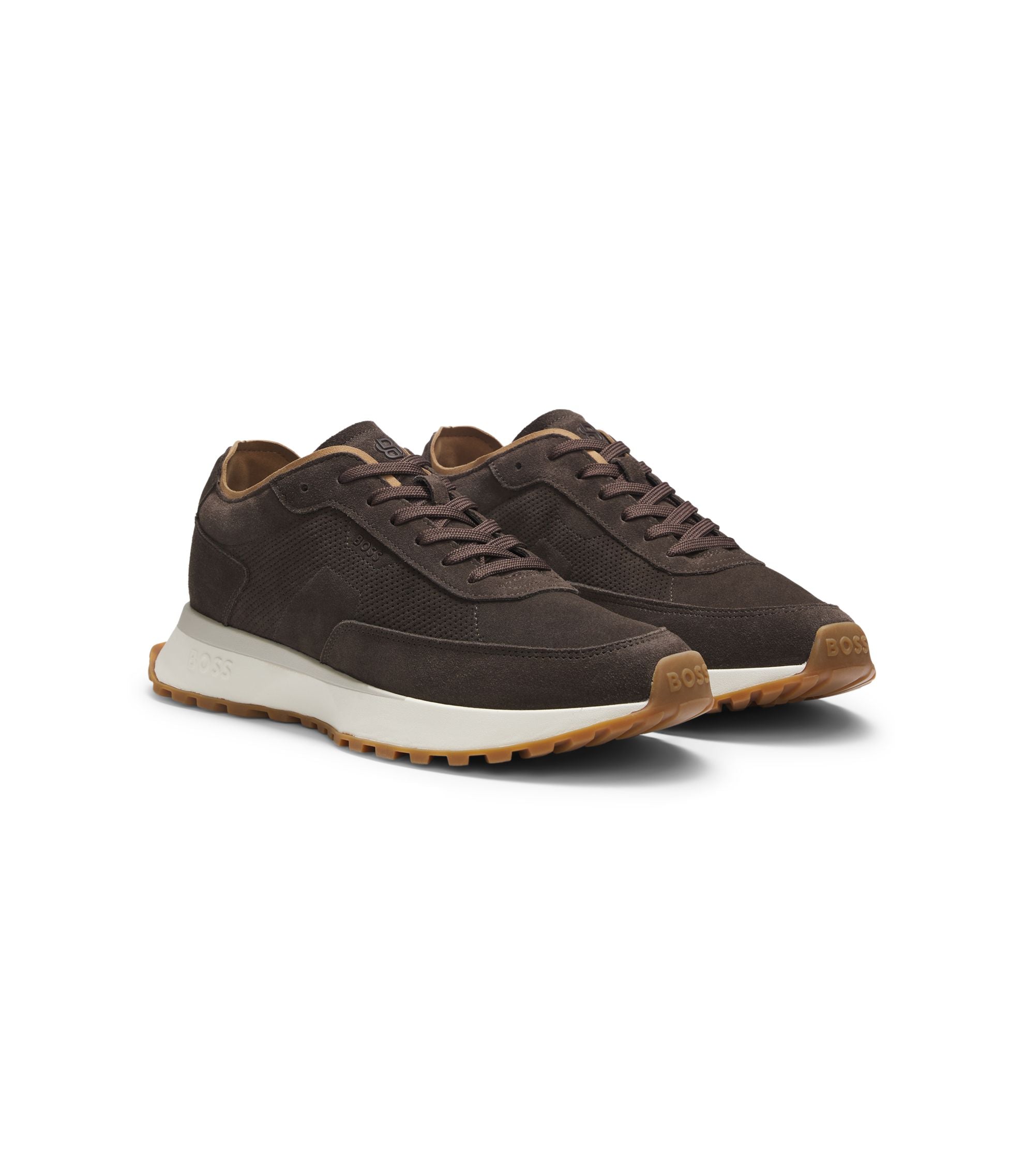 Boss Suede Sneakers With Perforations Dark Brown Dark Brown