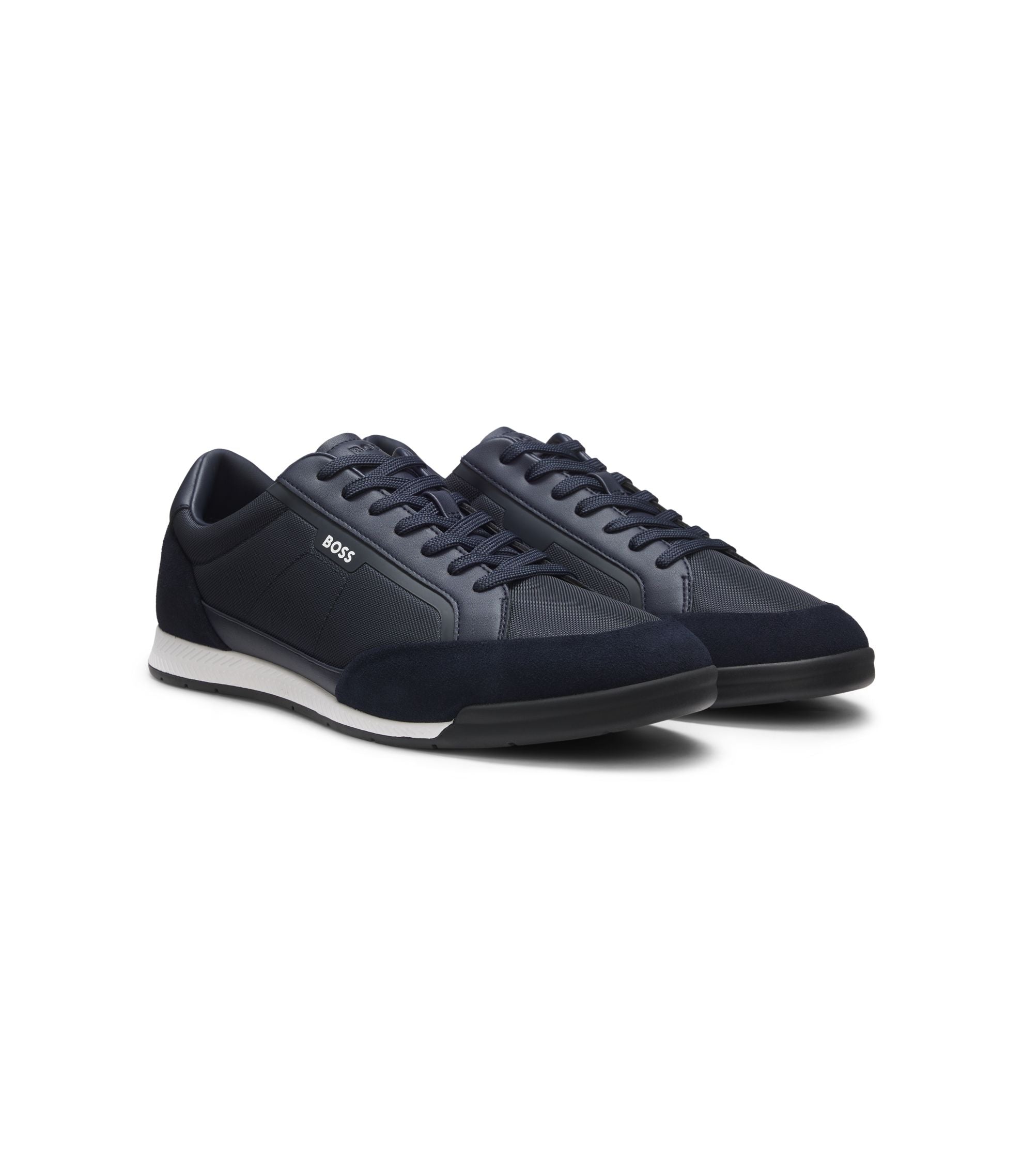 Boss Suede Trim Sneakers With Ribbed Sole Dark Blue Dark Blue