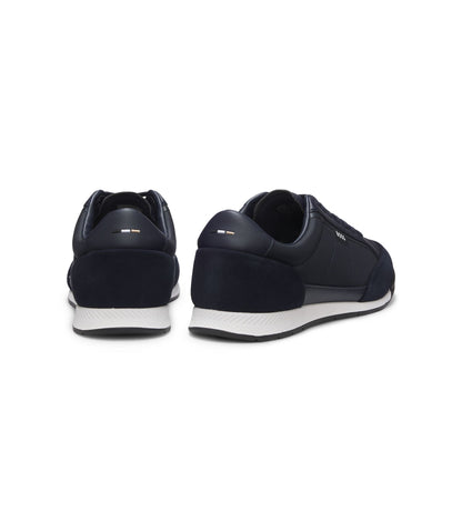 Boss Suede Trim Sneakers With Ribbed Sole Dark Blue Dark Blue