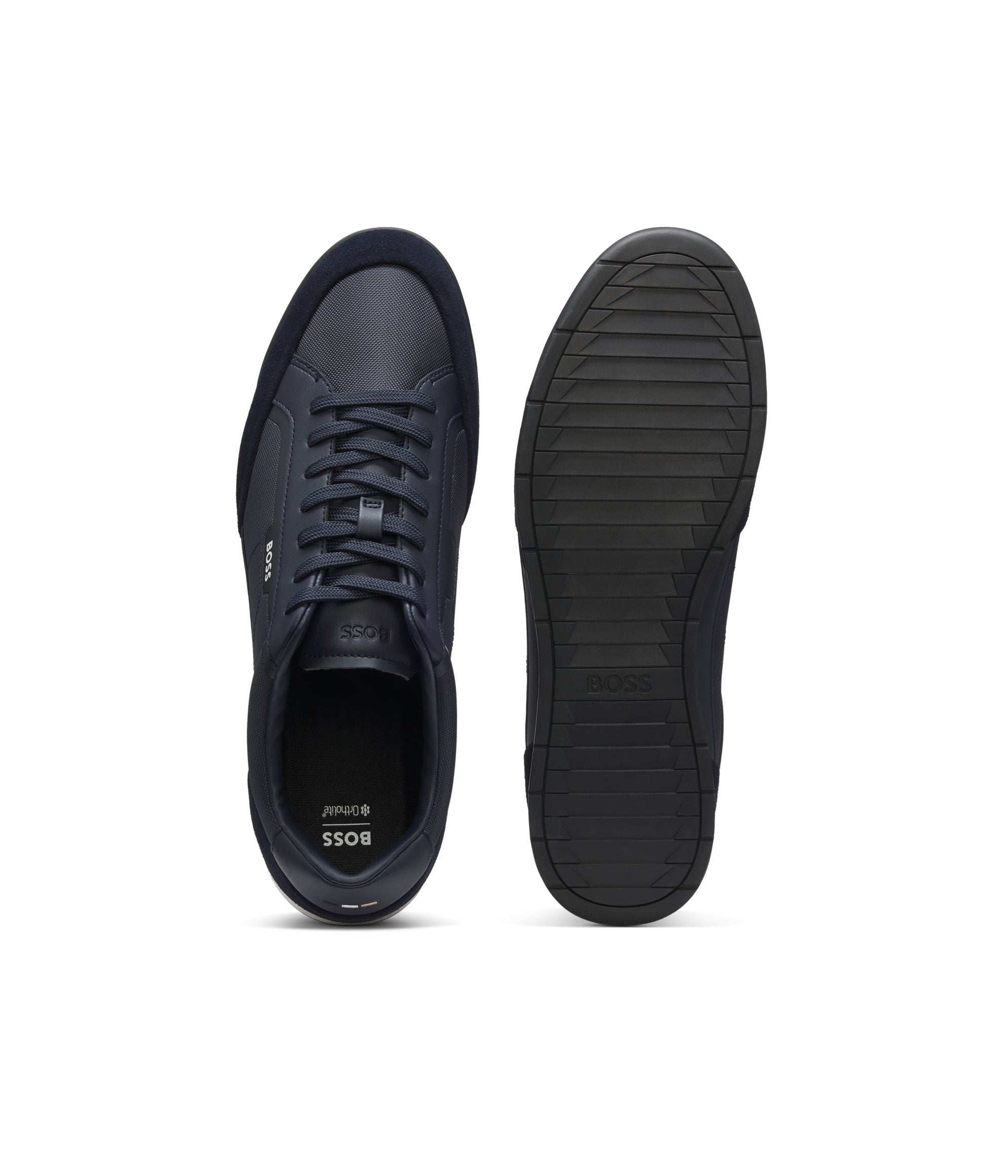 Boss Suede Trim Sneakers With Ribbed Sole Dark Blue Dark Blue
