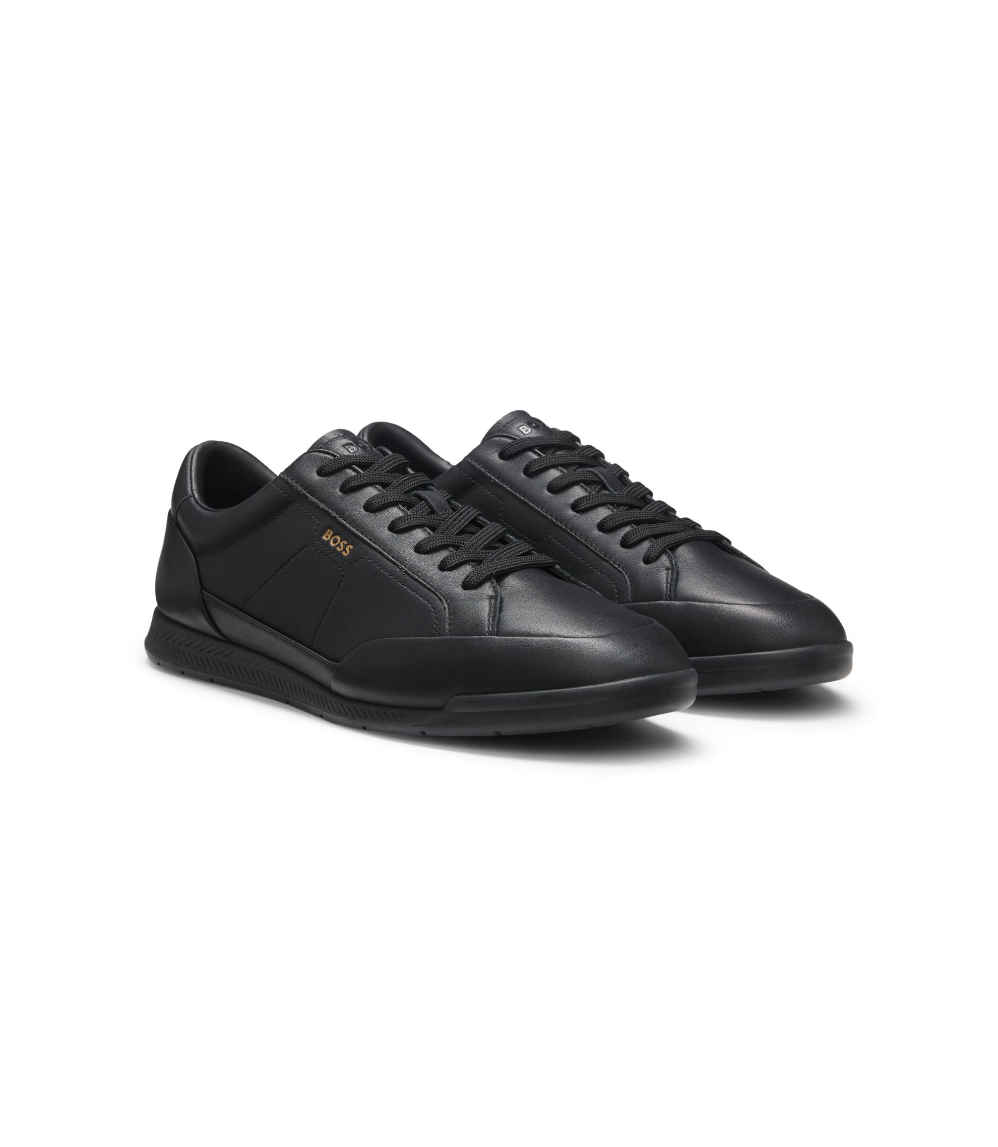 Boss Leather Sneakers With Foil Logo Black Black