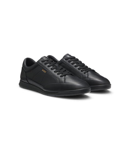 Boss Leather Sneakers With Foil Logo Black Black