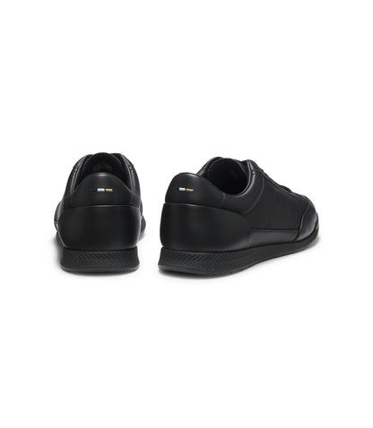 Boss Leather Sneakers With Foil Logo Black Black