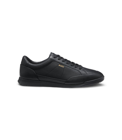 Boss Leather Sneakers With Foil Logo Black Black