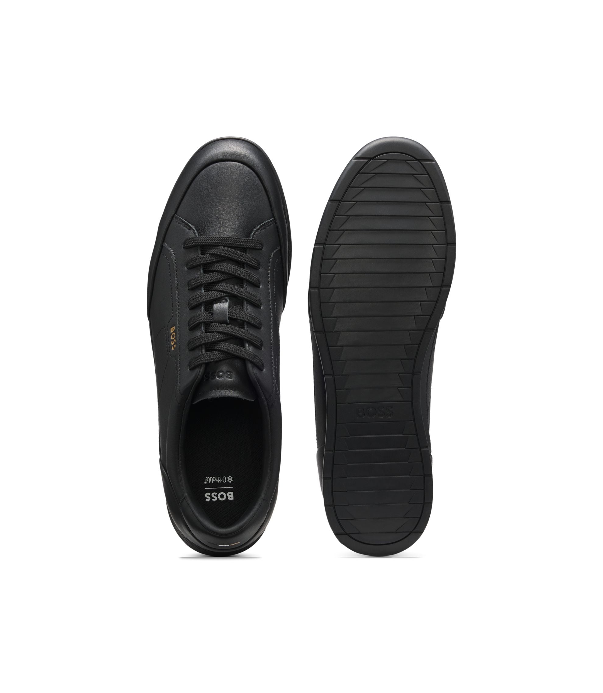 Boss Leather Sneakers With Foil Logo Black Black